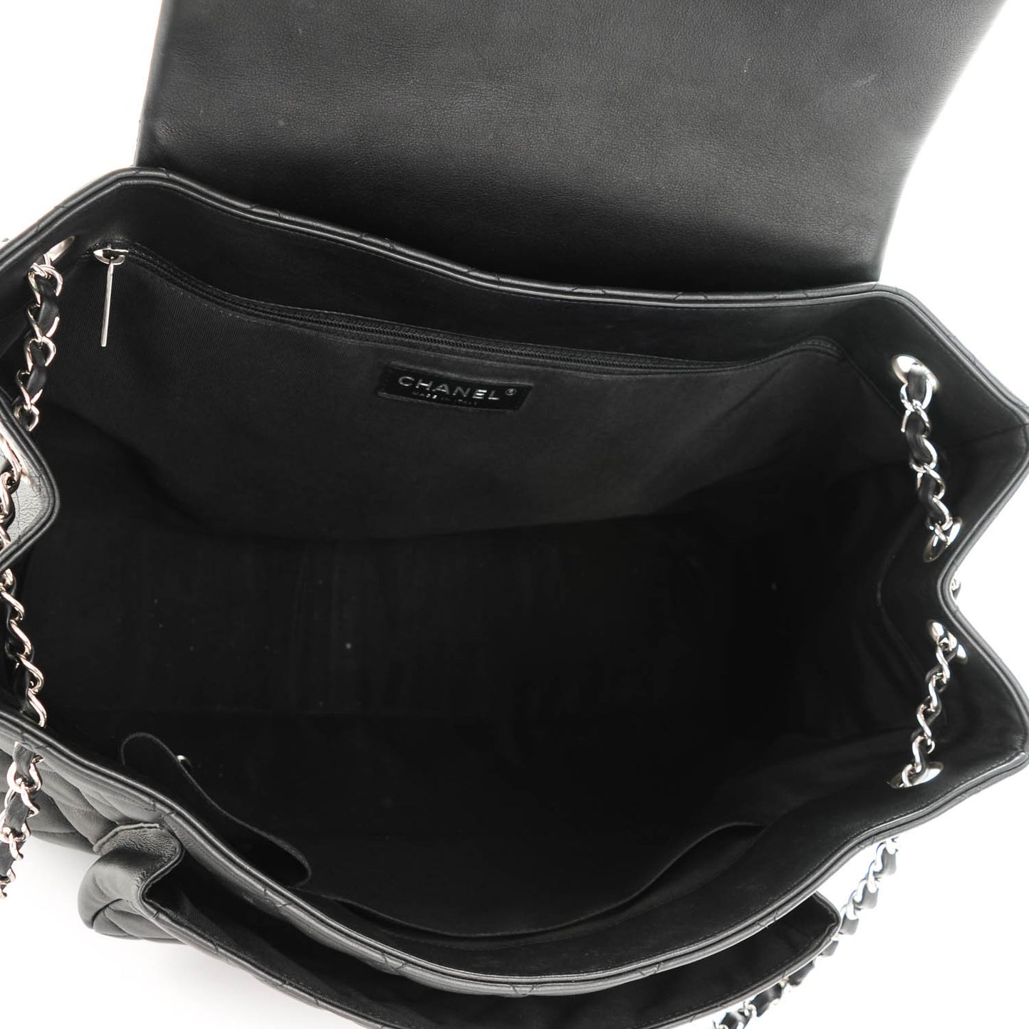 Calfskin Quilted Flap Tote Black
