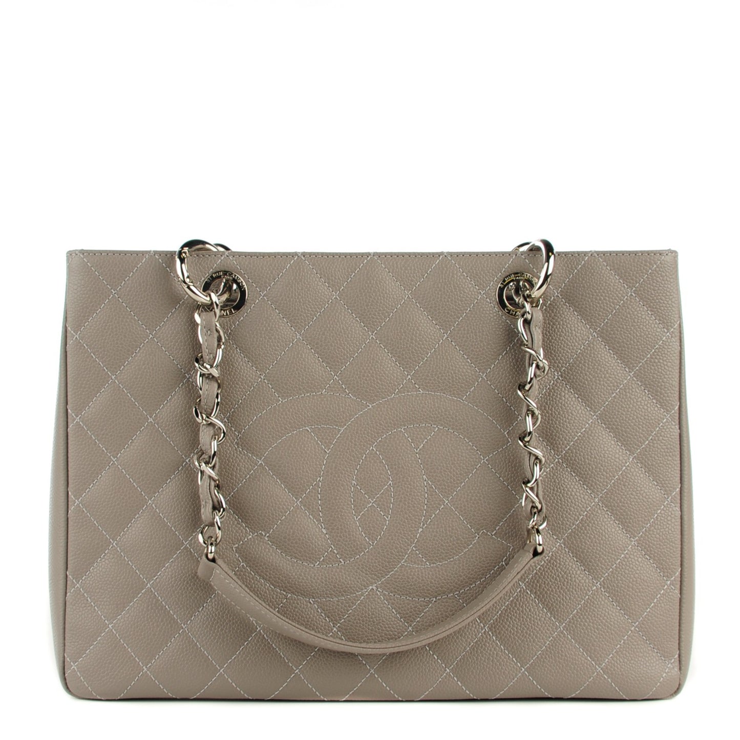 Caviar Quilted Grand Shopping Tote GST Light Grey