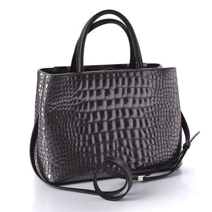 Fendi Metallic Calfskin Crocodile Embroidered Petite 2Jours Tote Silver Mirror 3 of 15