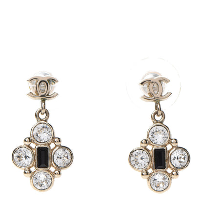 Chanel Crystal Resin CC Drop Earrings Light Gold Black 1 of 5