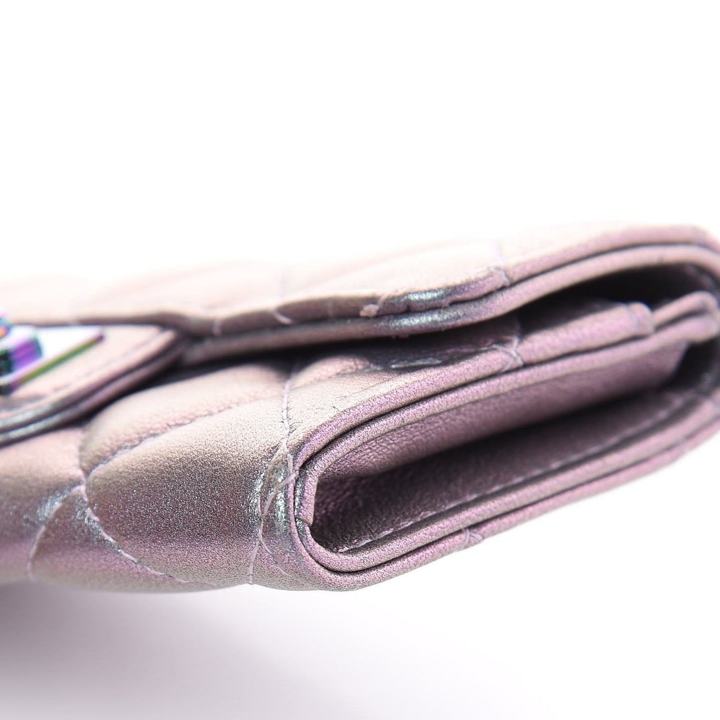 Iridescent Lambskin Quilted Reissue Flap Card Holder Light Purple