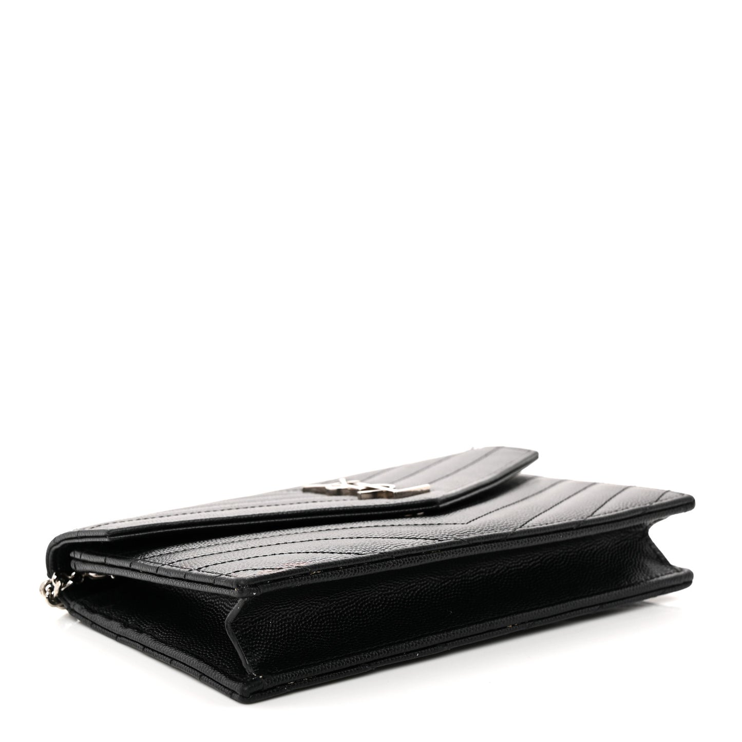 Grain De Poudre Matelasse Chevron Monogram Envelope Chain Wallet Black