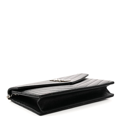 Saint Laurent Grain De Poudre Matelasse Chevron Monogram Envelope Chain Wallet Black 4 of 13