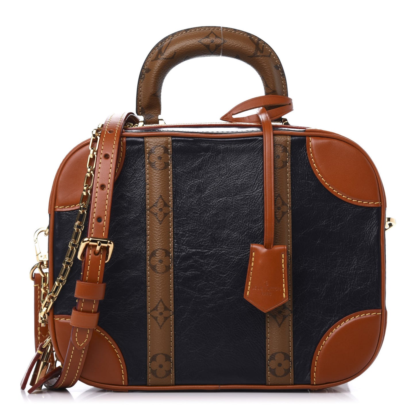 Calfskin Reverse Monogram Valisette PM Navy Caramel