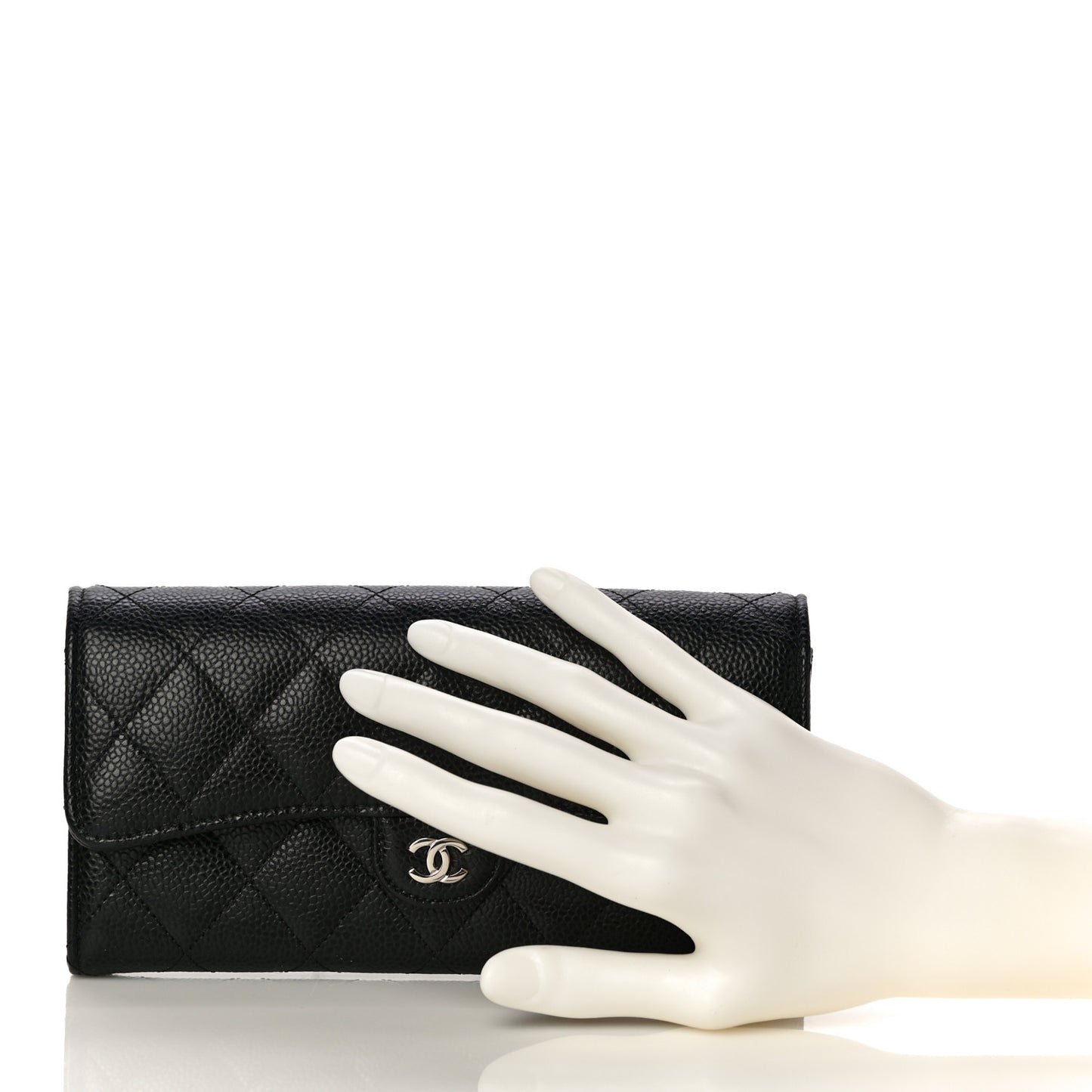Caviar Quilted Large Gusset Flap Wallet Black