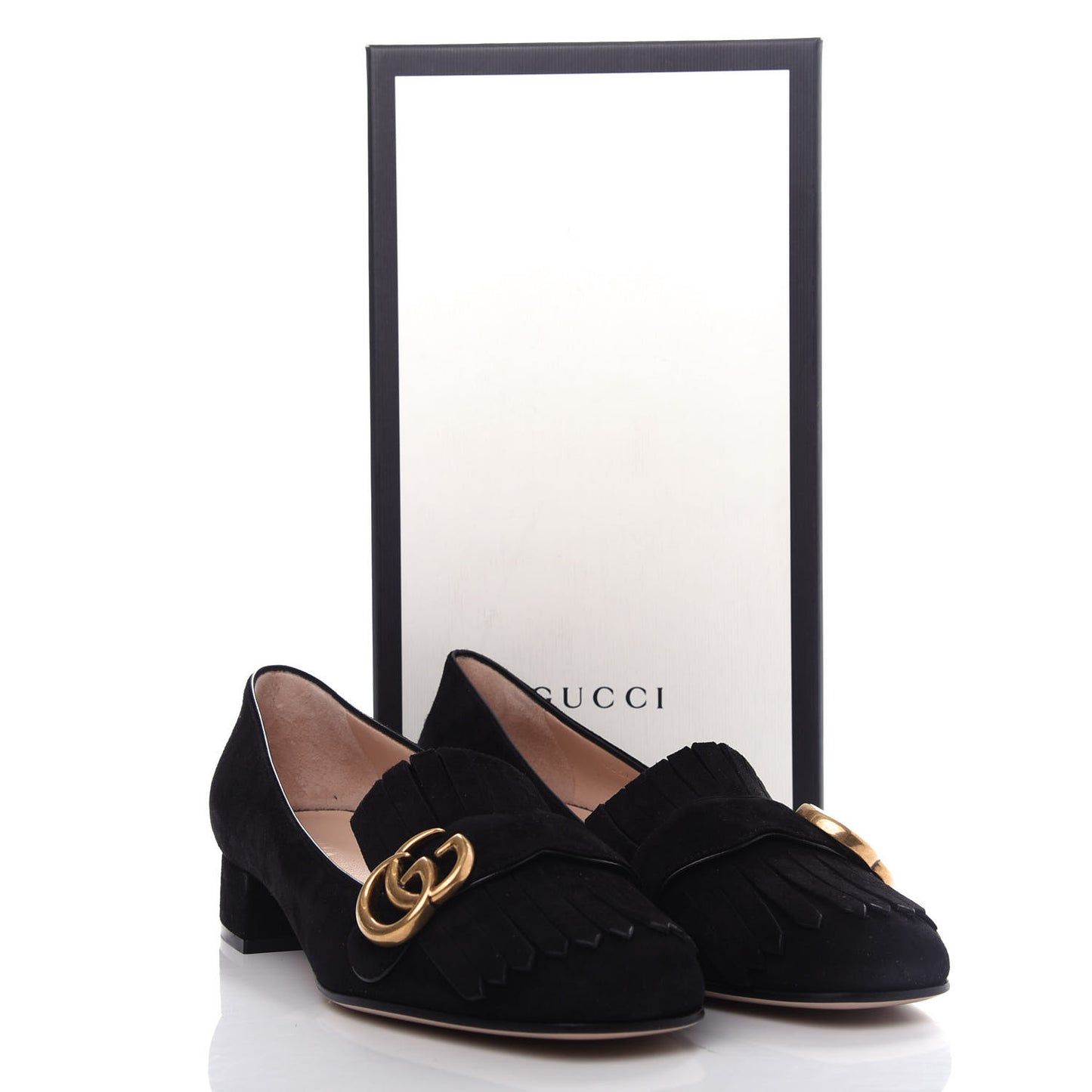 Kid Scamosciato GG Marmont Fringe 25mm Loafer Pumps 39 Black