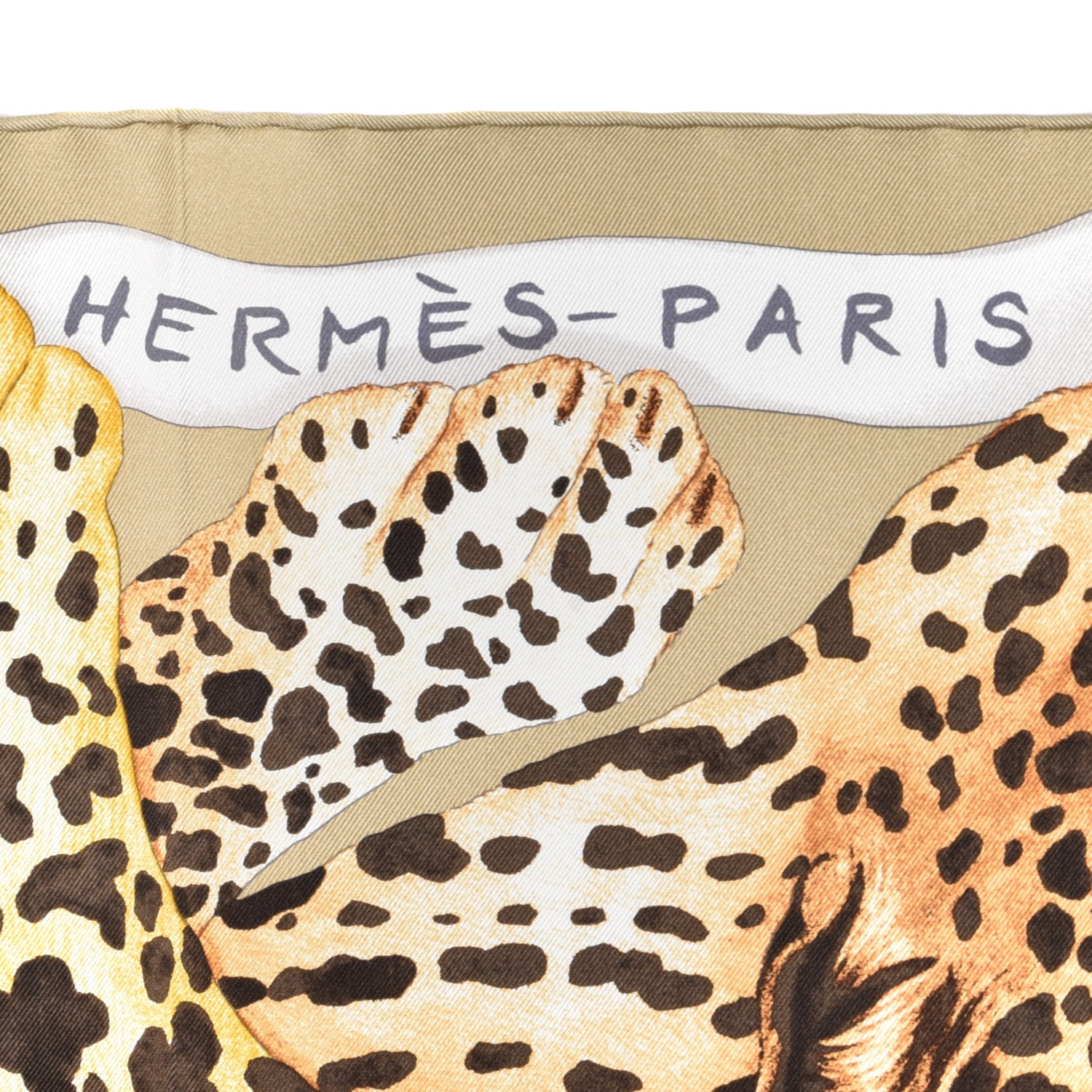 Hermes Silk Twill Lazy Leopardesses Scarf 90 Camel Anthracite 2 of 6