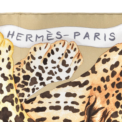 Hermes Silk Twill Lazy Leopardesses Scarf 90 Camel Anthracite 2 of 6