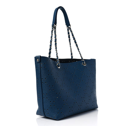 Chanel Perforated Grained Calfskin Large Shopping Tote Blue 3 of 7