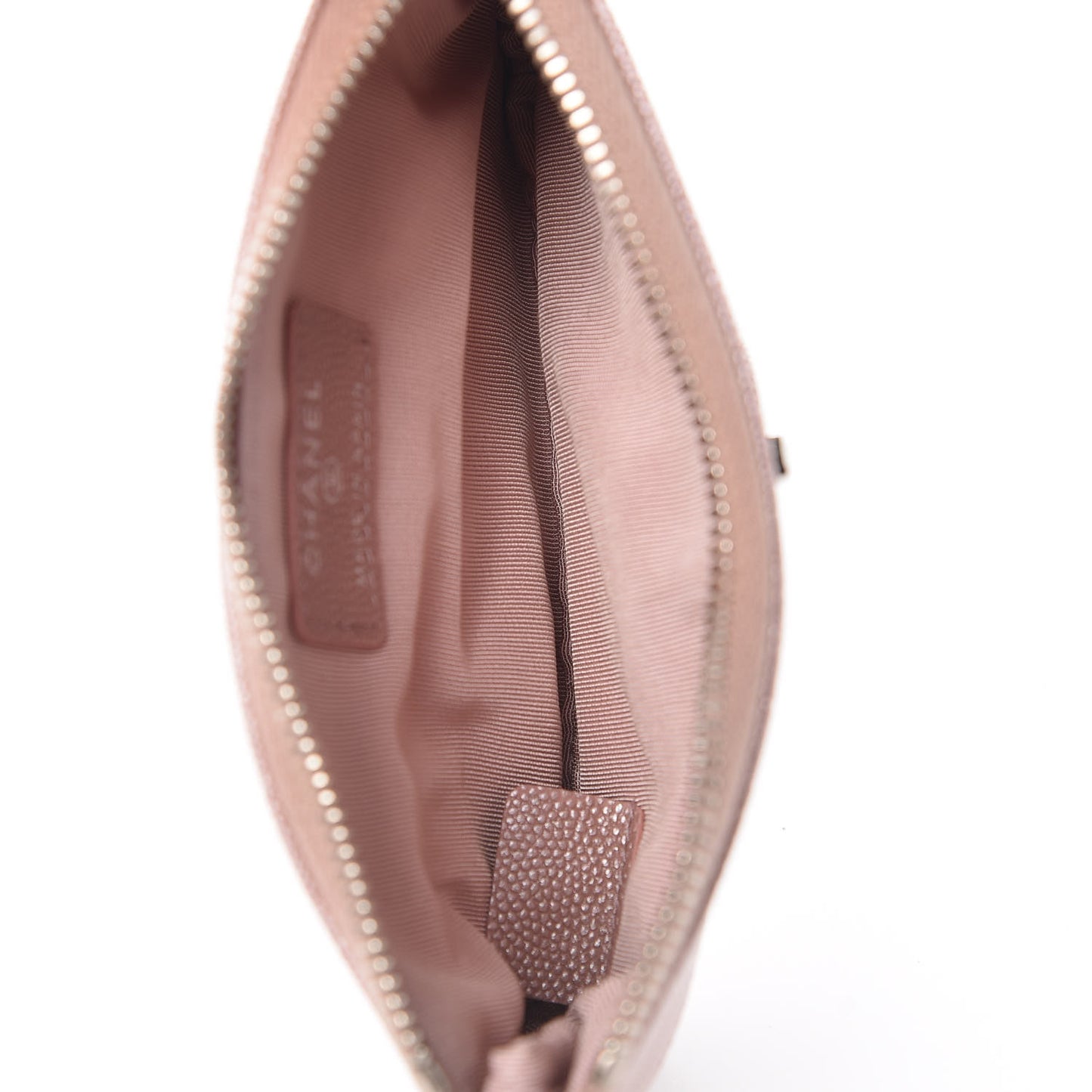 Metallic Caviar Chevron Quilted Small Vintage Mademoiselle Cosmetic Case Pink