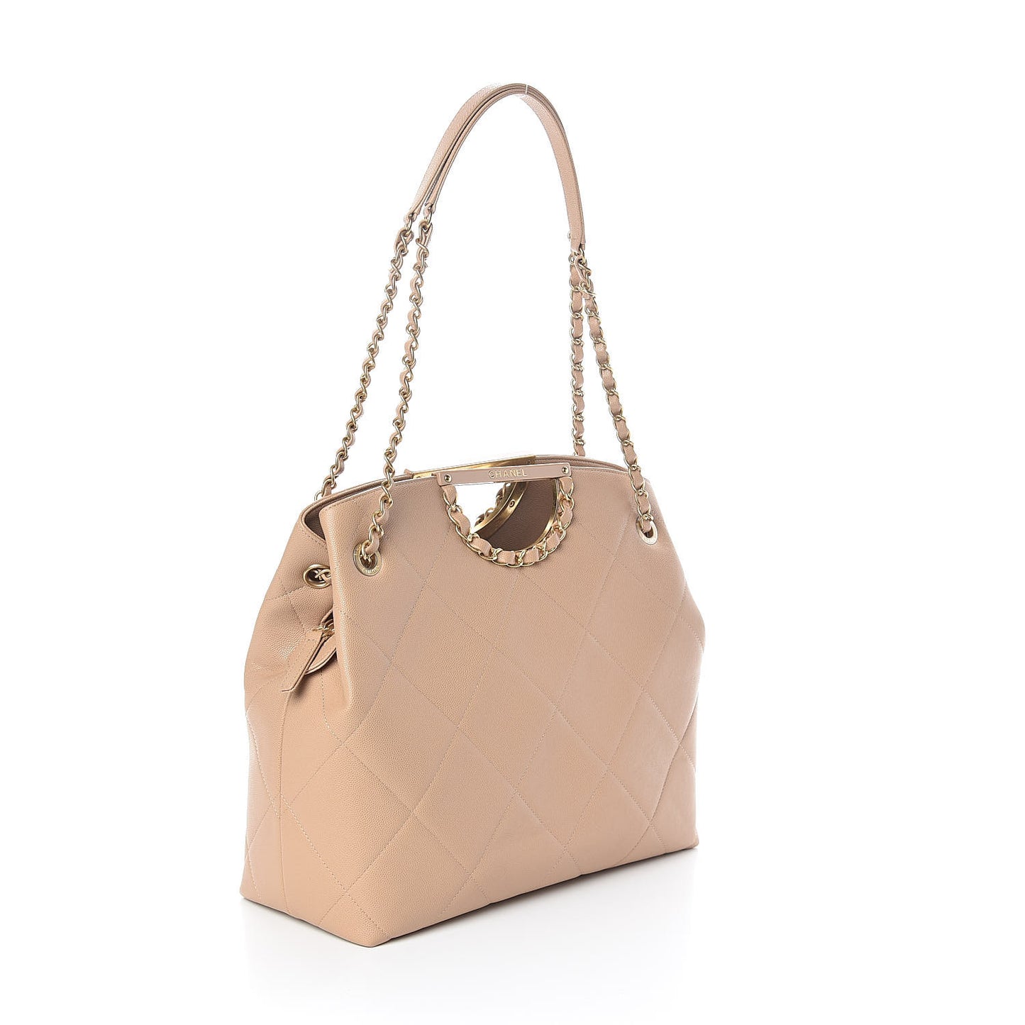 Caviar Large Handle Shopping Bag Beige