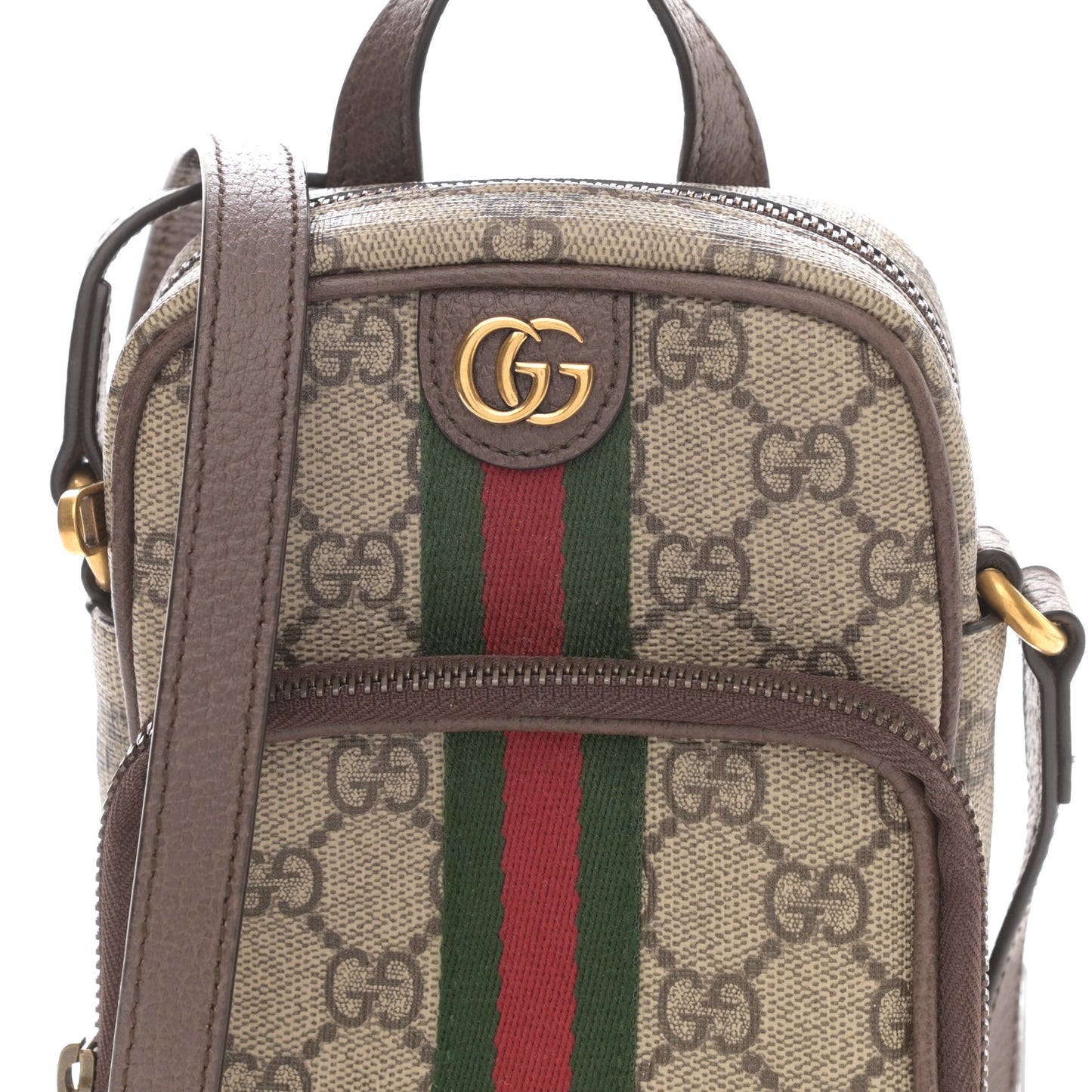 GG Supreme Monogram Web Mini Ophidia Double Zip Messenger Bag Beige New Acero