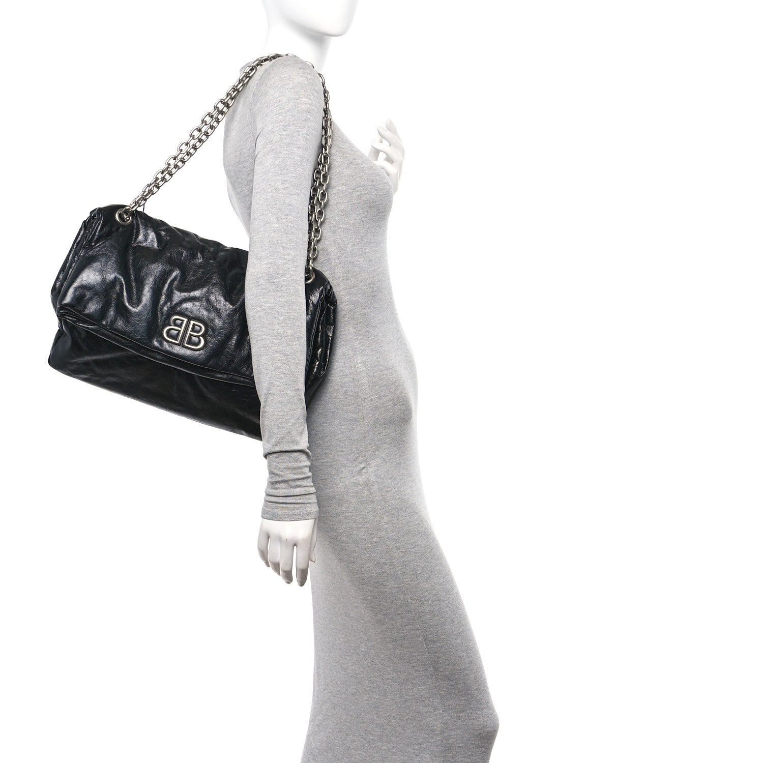 Balenciaga Arena Calfskin Medium Monaco Chain Shoulder Bag Black 2 of 10