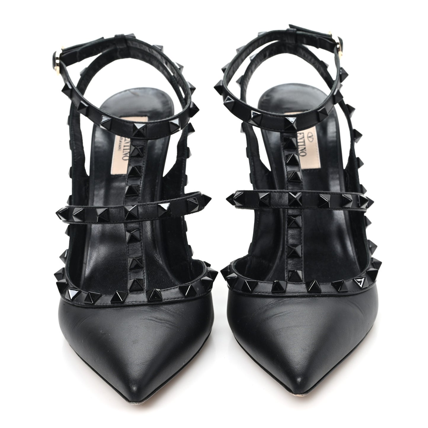Calfskin Nappa Monochrome Rockstud Ankle Strap 100mm Pumps 40 Black