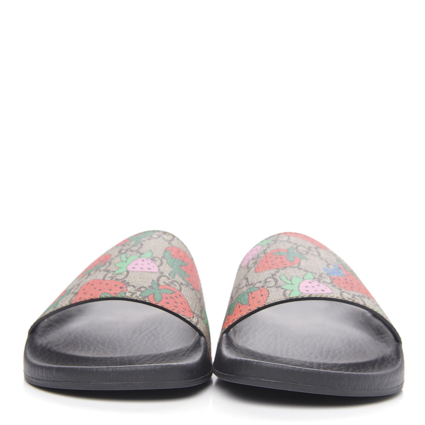 GG Supreme Monogram Strawberry Slide Sandals 38 Beige Multicolor