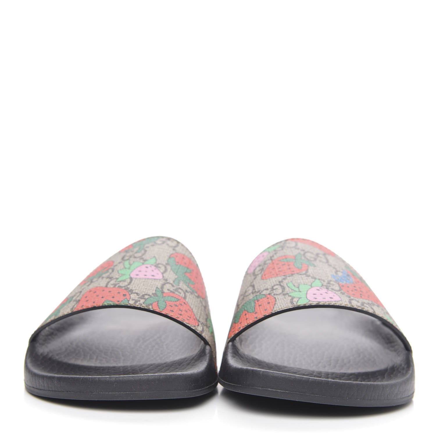 Gucci GG Supreme Monogram Strawberry Slide Sandals 38 Beige Multicolor 2 of 7
