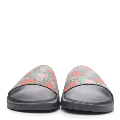 Gucci GG Supreme Monogram Strawberry Slide Sandals 38 Beige Multicolor 2 of 7