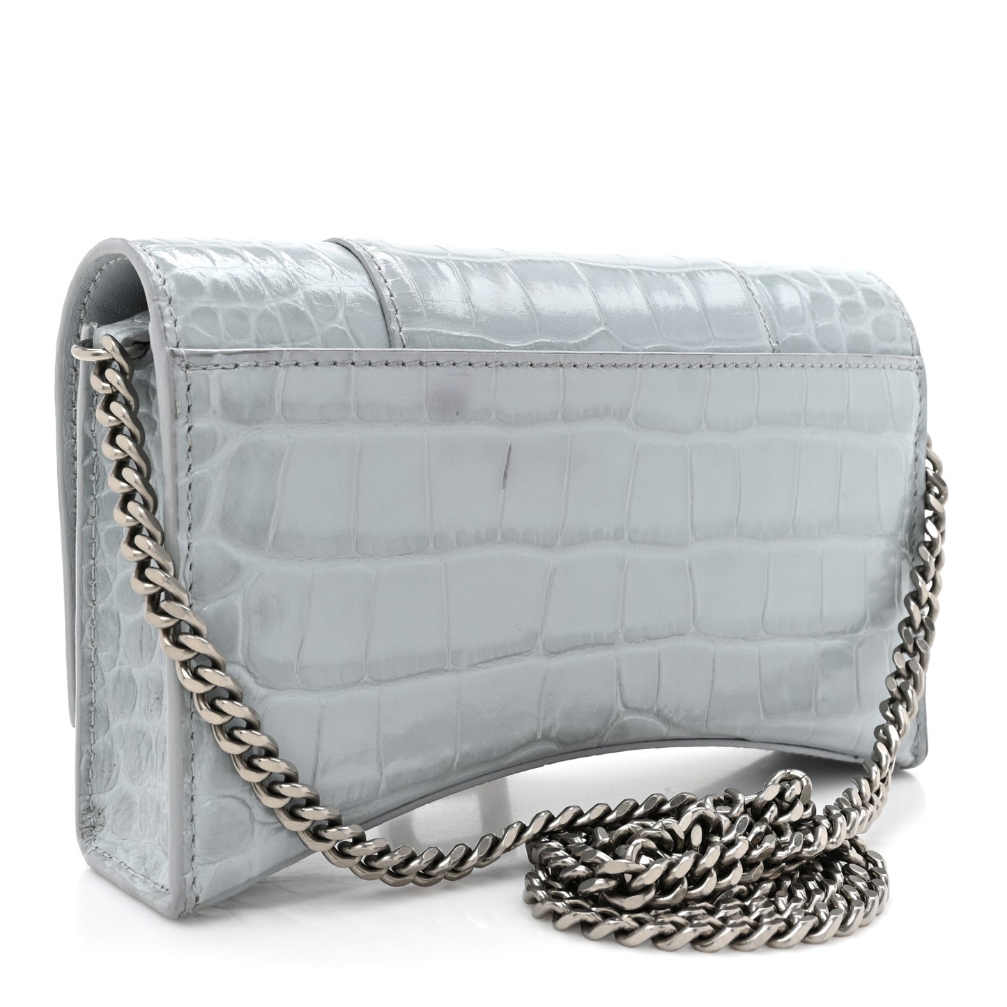 Shiny Calfskin Crocodile Embossed Hourglass Chain Bag Ash Blue