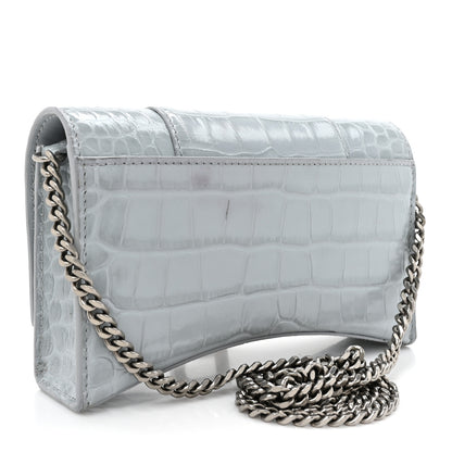 Balenciaga Shiny Calfskin Crocodile Embossed Hourglass Chain Bag Ash Blue 2 of 17