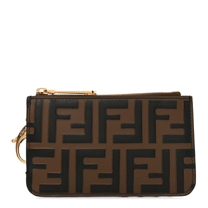 Fendi Vitello Soft F is Fendi Bi-Color FF 1974 Embossed Key Case Pouch Maya Black 1 of 8