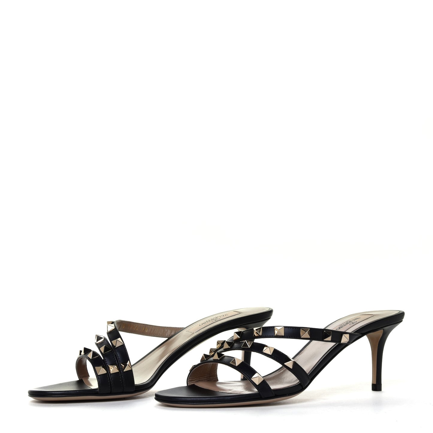 Calfskin Nappa Rockstud 60mm Slide Sandals 38 Black