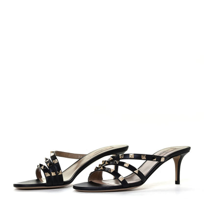 Valentino Garavani Calfskin Nappa Rockstud 60mm Slide Sandals 38 Black 3 of 12