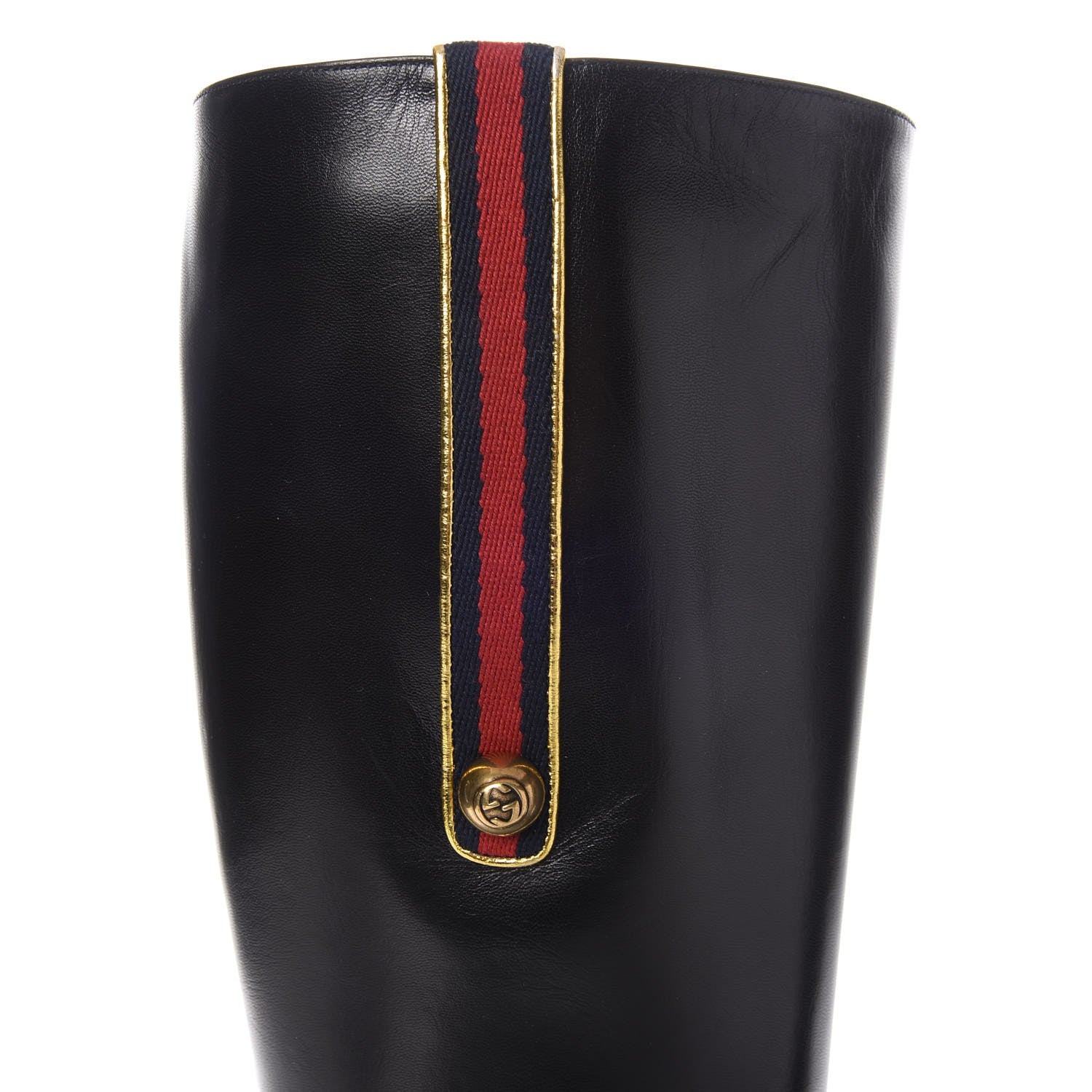 Gucci Calfskin Web Knee High Boots 40 Black 6 of 10