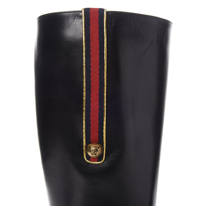 Gucci Calfskin Web Knee High Boots 40 Black 6 of 10