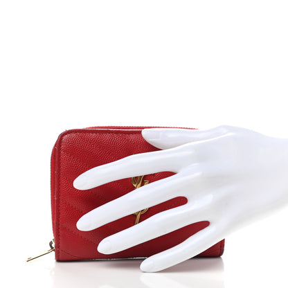 Saint Laurent Grain De Poudre Matelasse Chevron Monogram Compact Zip Around Wallet Red 2 of 14