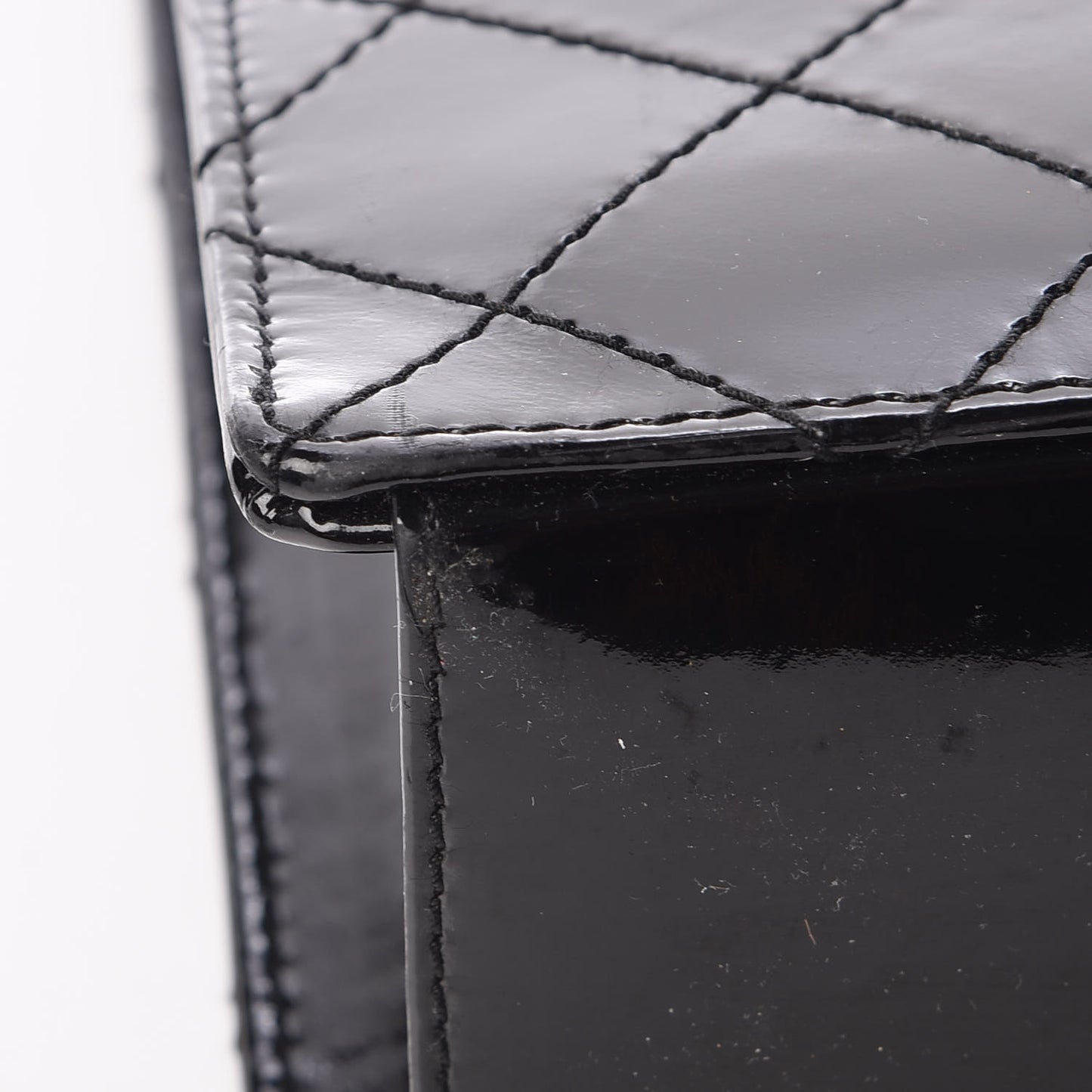Patent Diamond Stitched Top Handle Bag Black