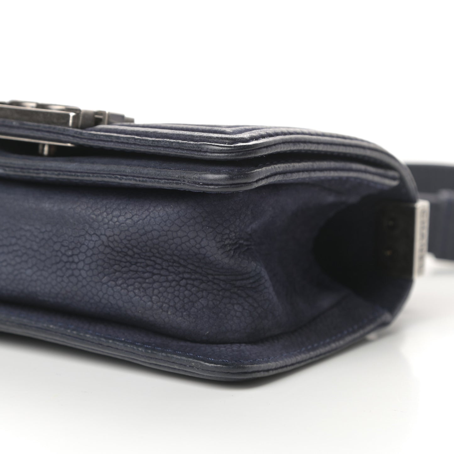 Iridescent Caviar Quilted Mini Boy Flap Navy