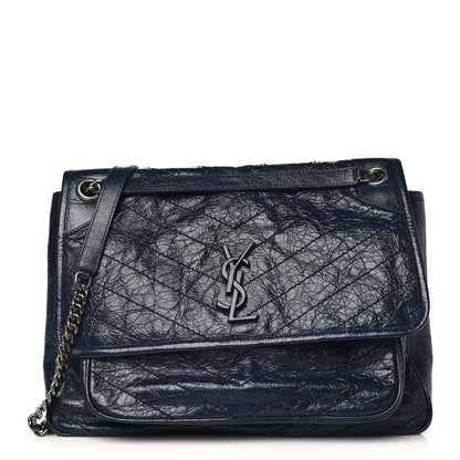 Saint Laurent Crinkled Calfskin Matelasse Monogram Large Niki Chain Satchel Deep Marine 1 of 9