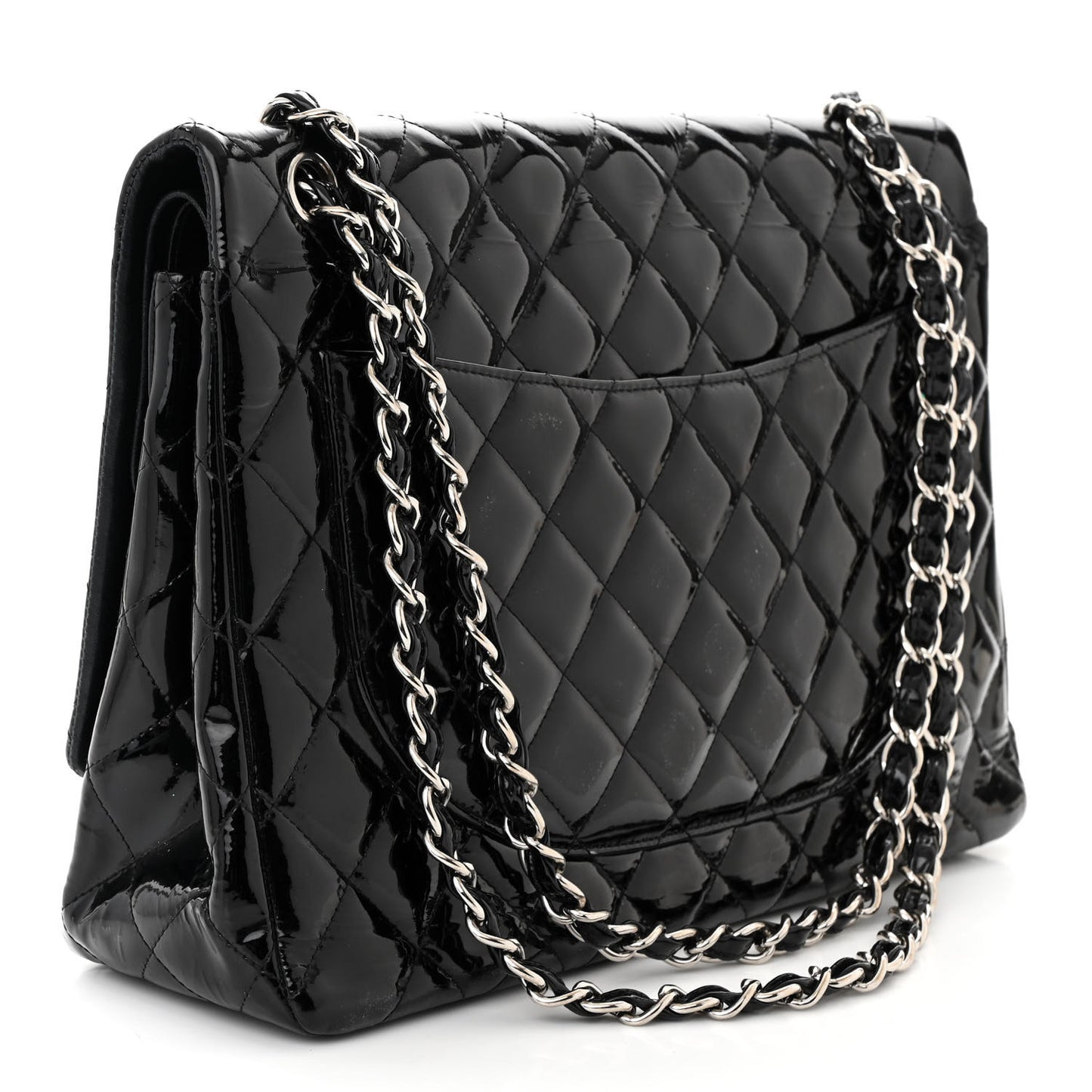 Patent Quilted Maxi Double Flap Black
