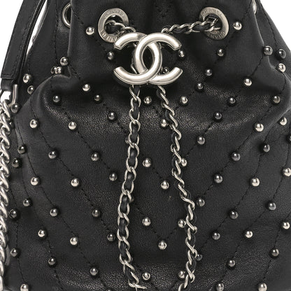 Chanel Lambskin Studded Chevron Quilted Small Stud Wars Drawstring Bag Black 8 of 10