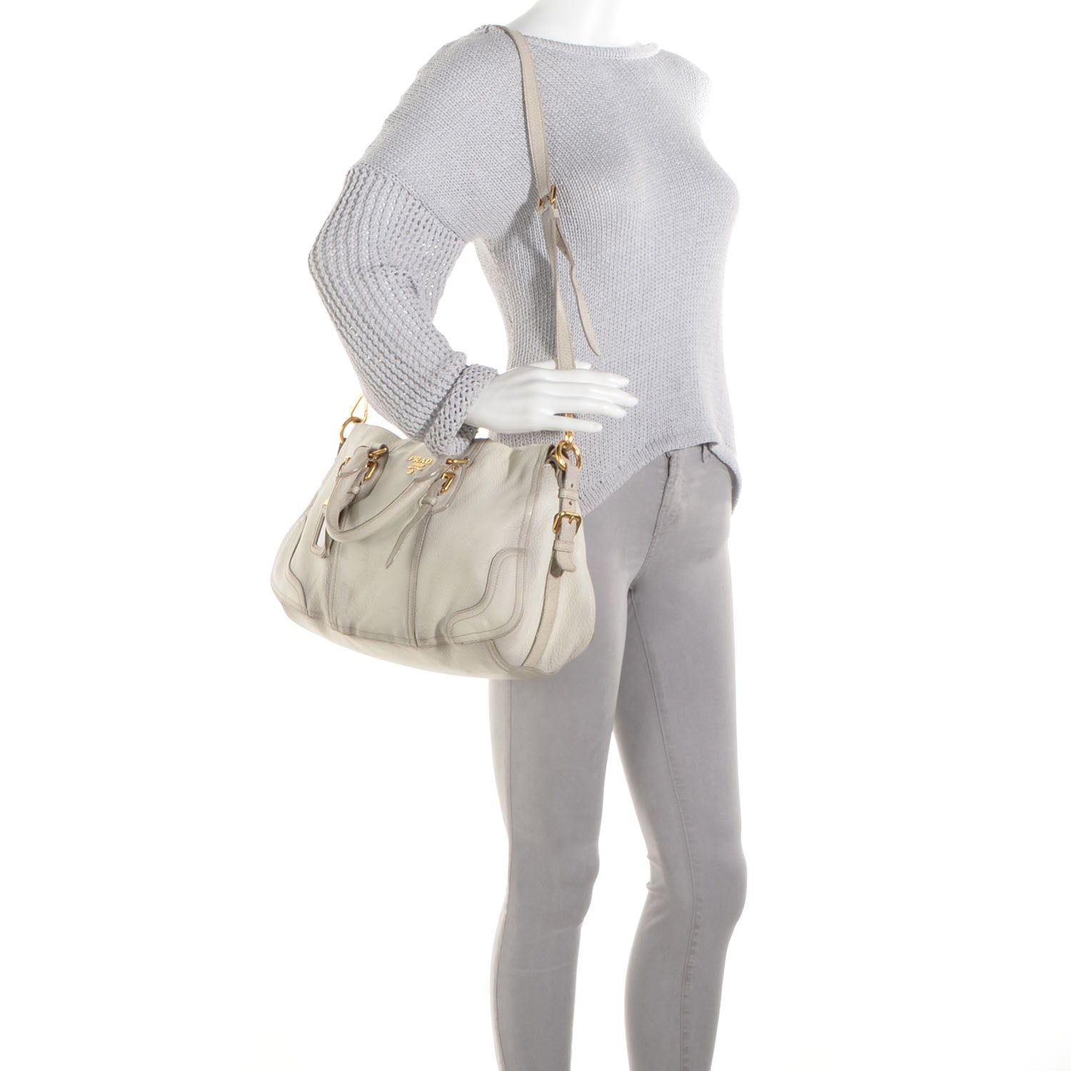 Prada Cervo Antik Shopping Satchel Bianco 2 of 11