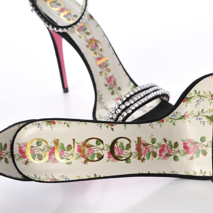 Gucci Kid Scamosciato Crystal Ankle Strap High Heel Sandals 39.5 Black 6 of 9