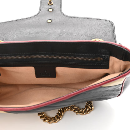 Gucci Vintage Effect Calfskin Matelasse Diagonal Striped Small Torchon GG Marmont Shoulder Bag Black Beige 5 of 10