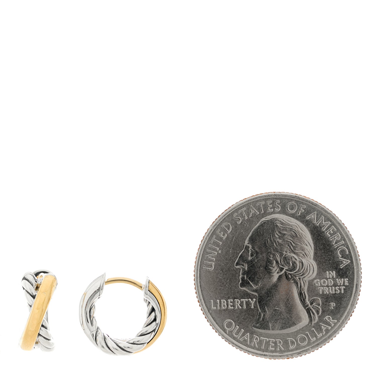 David Yurman Sterling Silver 18K Yellow Gold 12.4mm Crossover Cable Hoop Earrings 2 of 5
