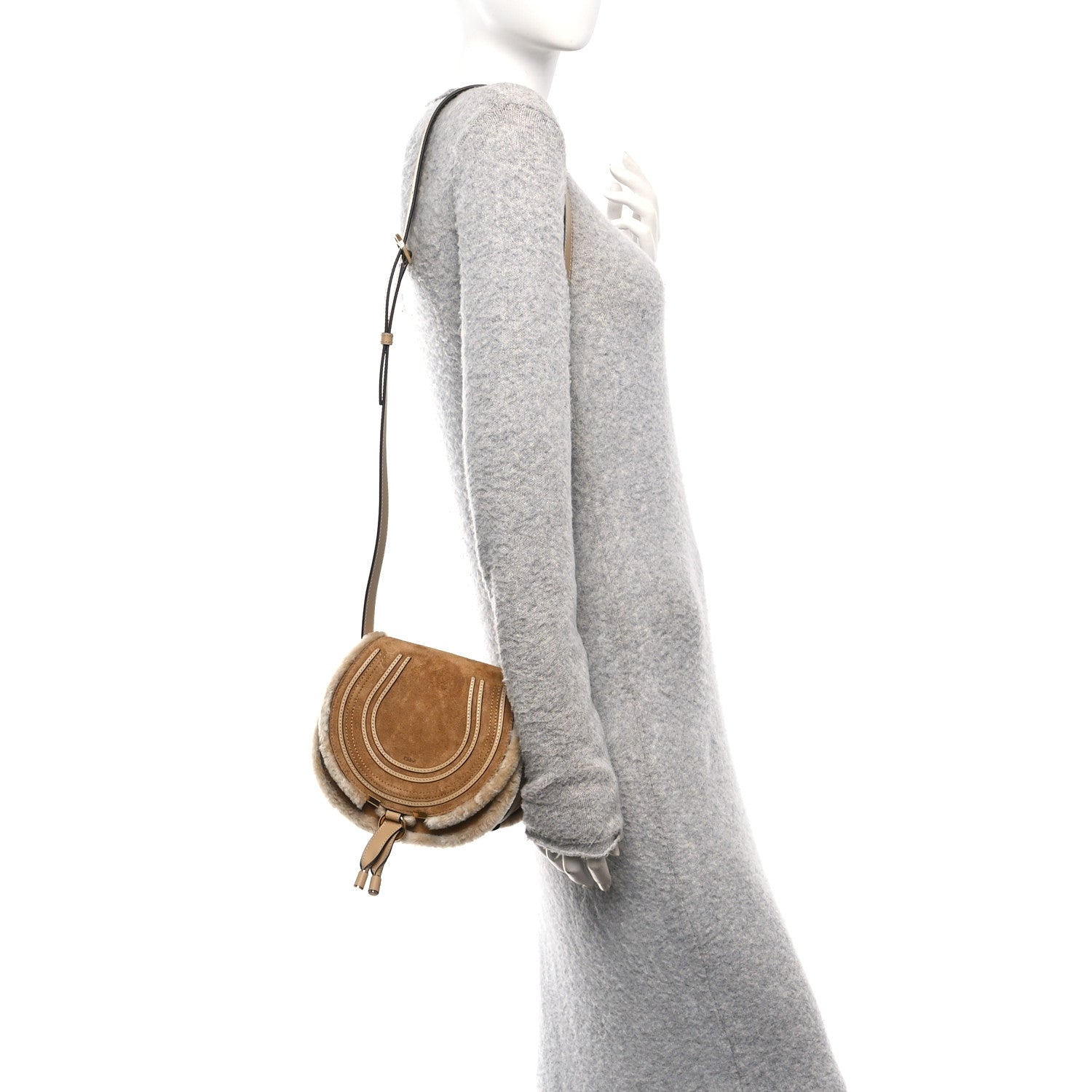 Chloe Suede Calfskin Shearling Small Marcie Saddle Bag Summery Beige 2 of 9