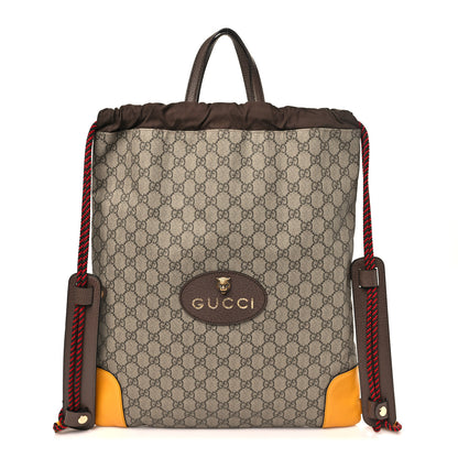 Gucci GG Supreme Monogram Neo Vintage Drawstring Backpack Beige New Acero Crop 1 of 9