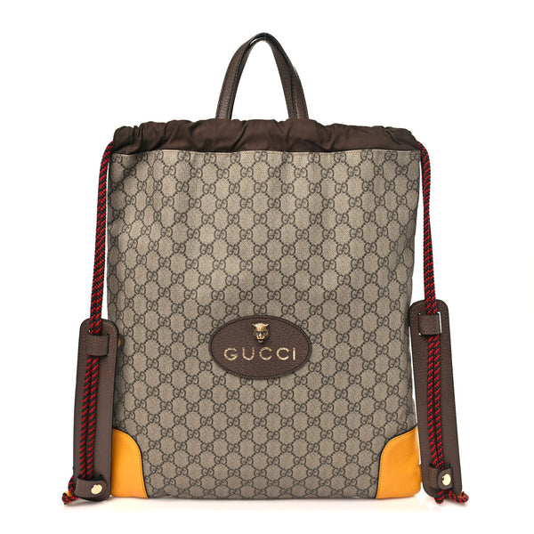 Gucci GG Supreme Monogram Neo Vintage Drawstring Backpack Beige