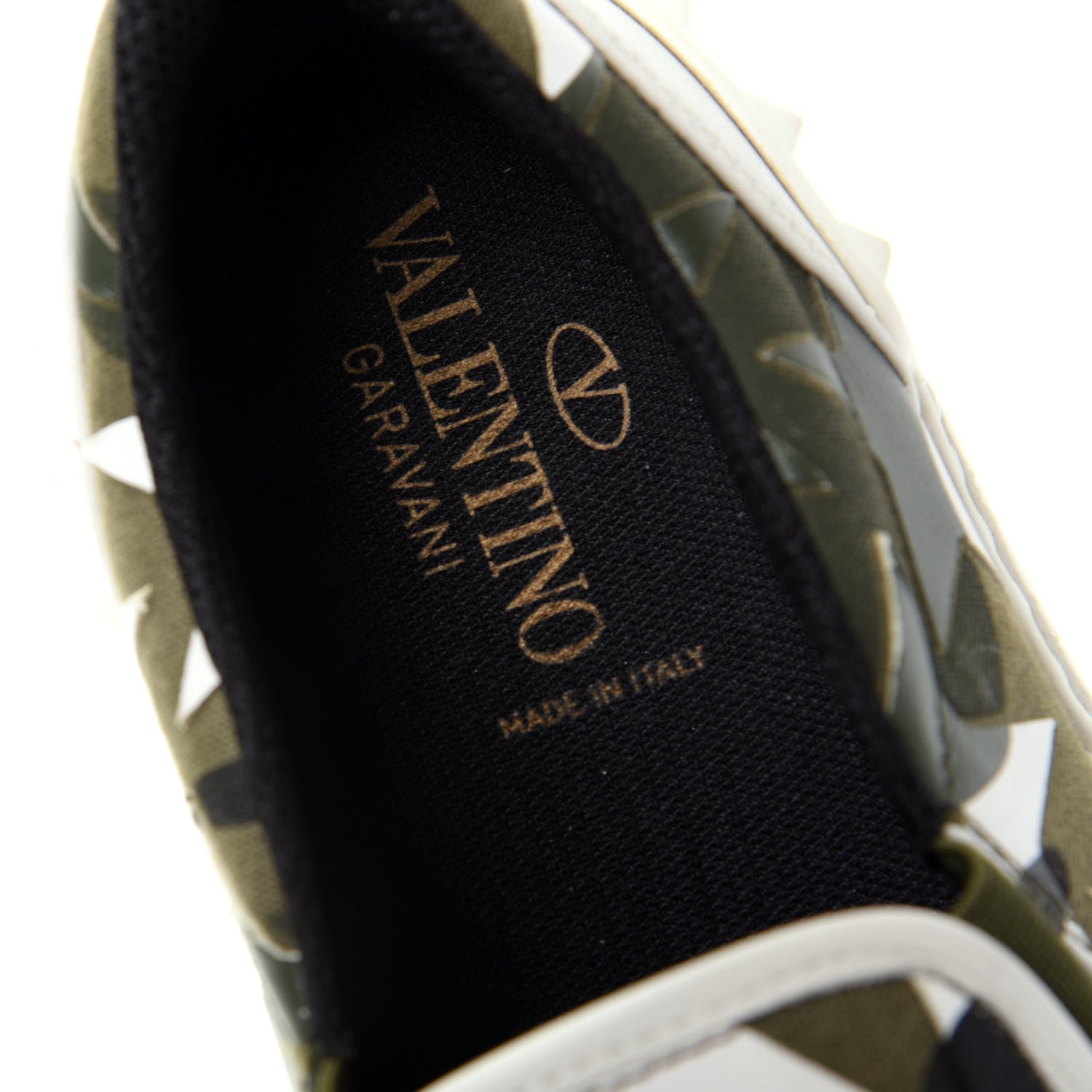 Valentino Garavani Canvas Calfskin Camustars Rockstud Slip On Sneakers 37 Army Green White 8 of 10