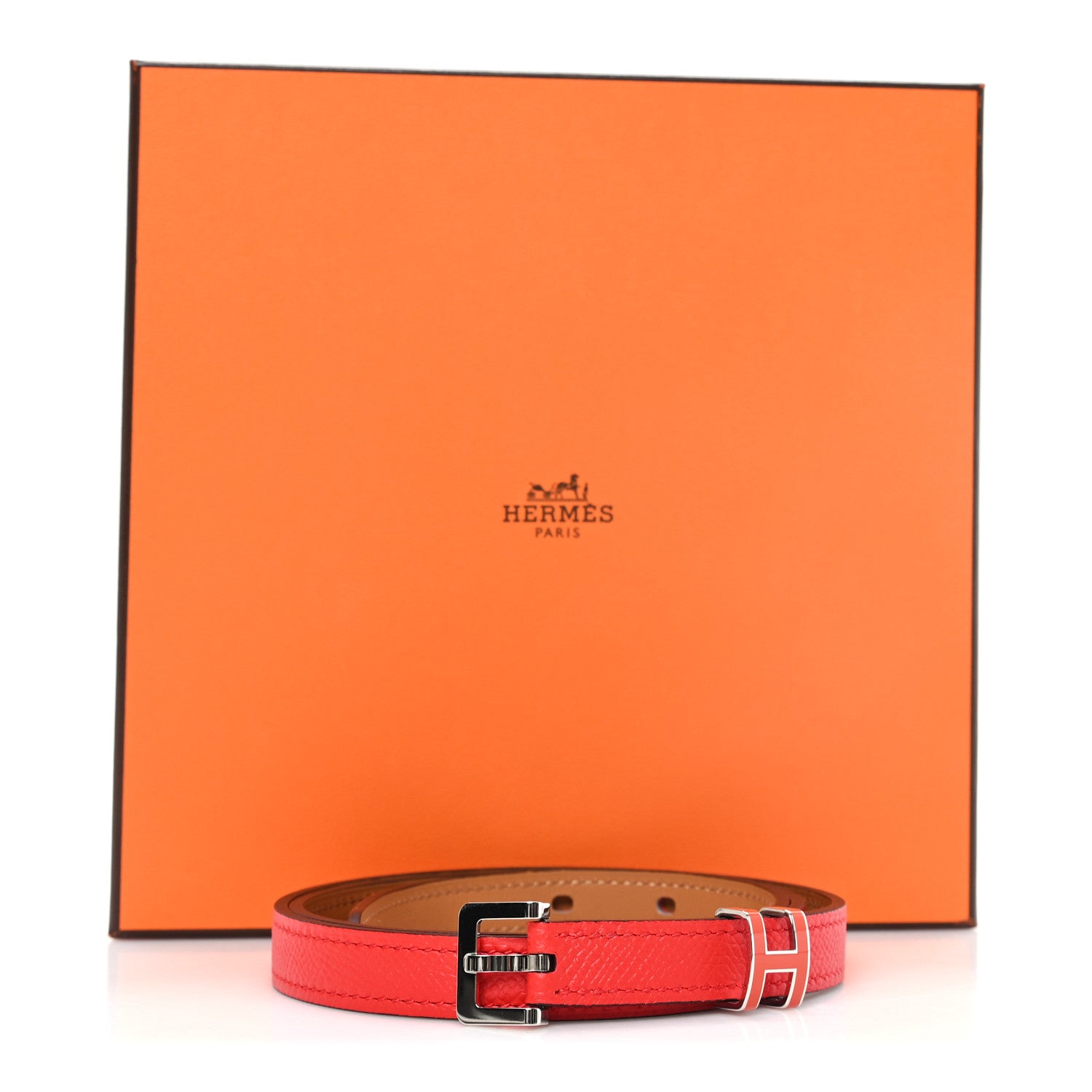 Hermes Epsom 15mm Pop H Belt 80  Orange Poppy 6 of 6