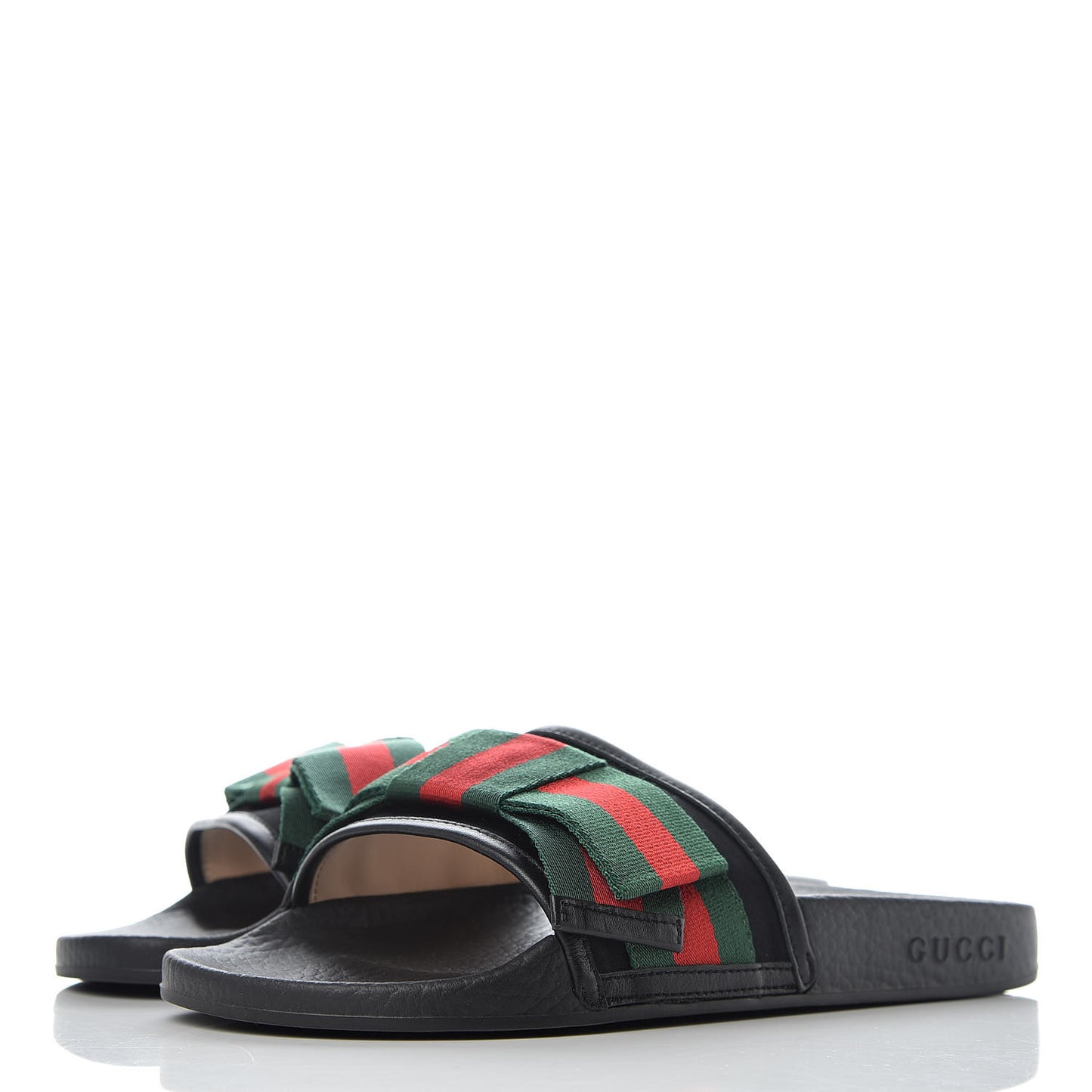 Satin Web Bow Slide Sandals 38 Black