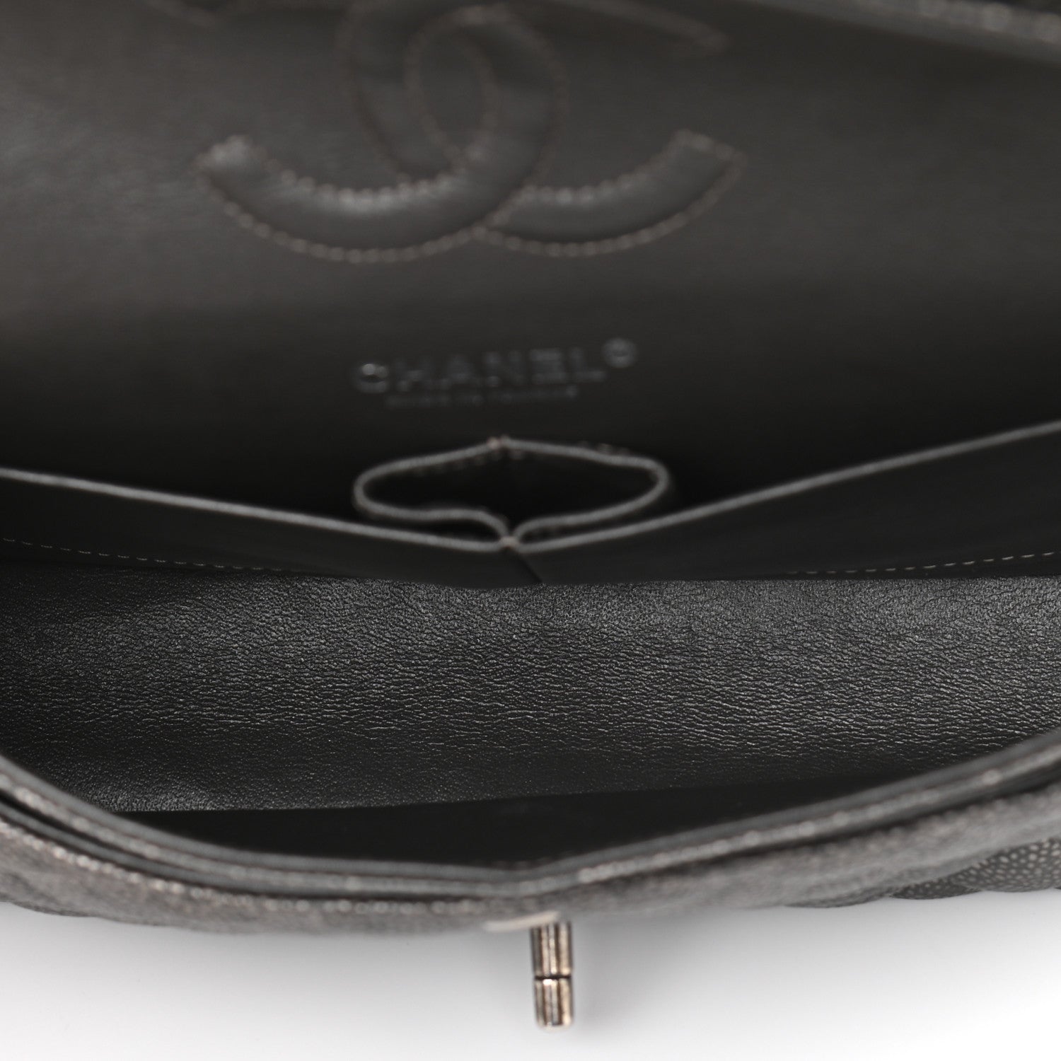 Chanel Metallic Caviar Quilted Medium Double Flap Dark Grey 4 of 9