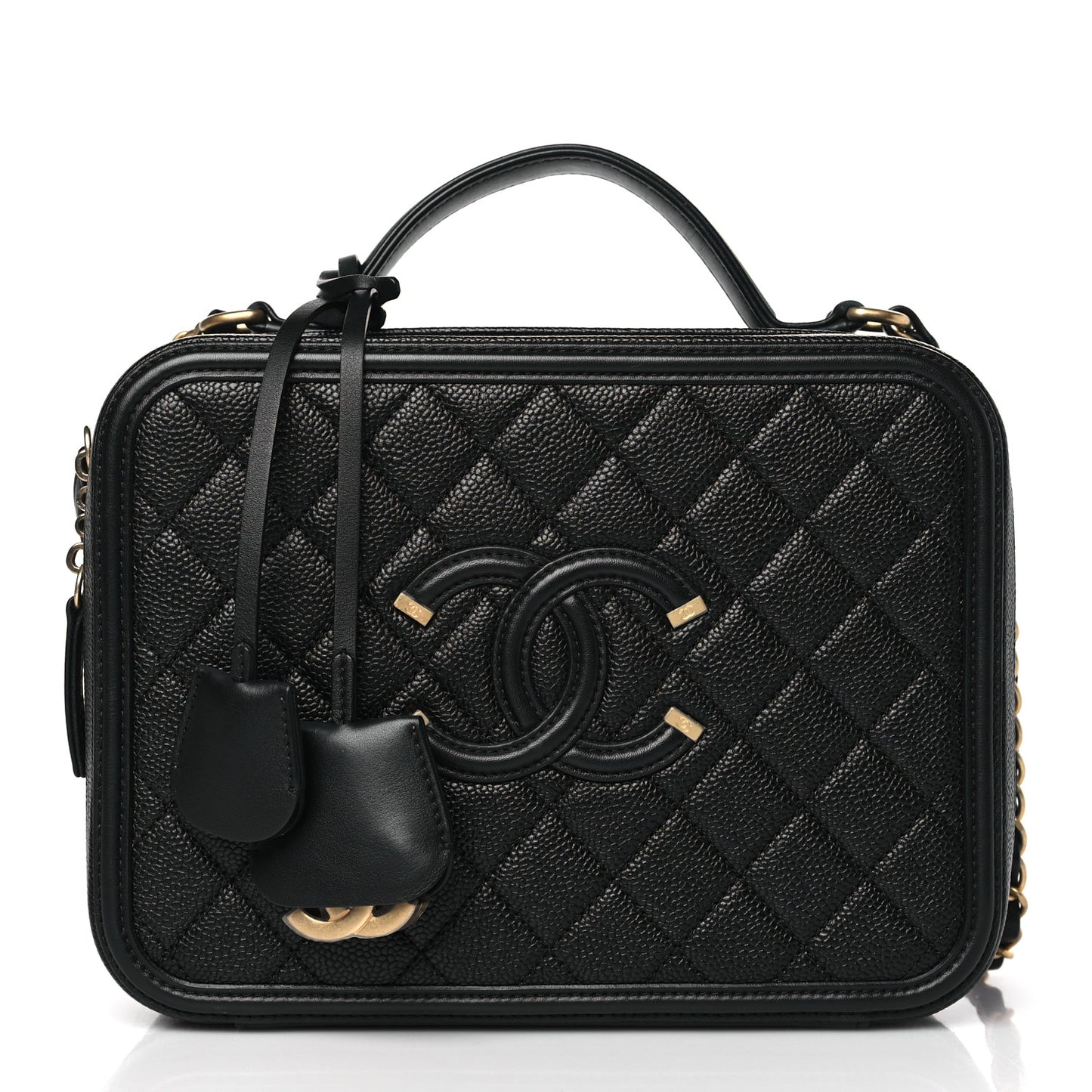 Caviar Quilted Large CC Filigree Vanity Case Black