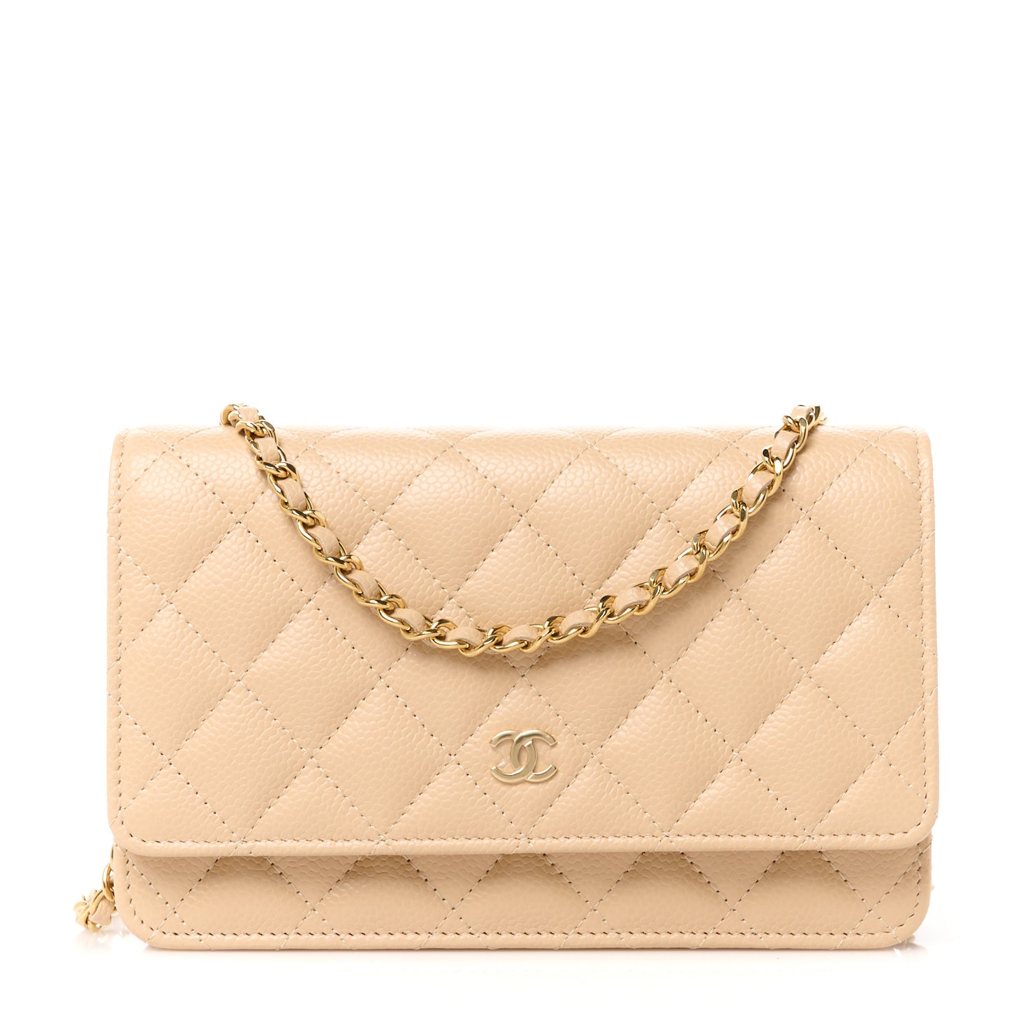 Caviar Quilted Wallet on Chain WOC Beige