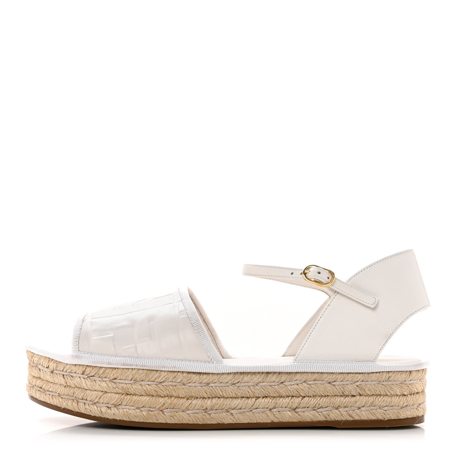 Fendi Nappa FF Embossed Espadrille Platform Sandals 37 Snow 1 of 8