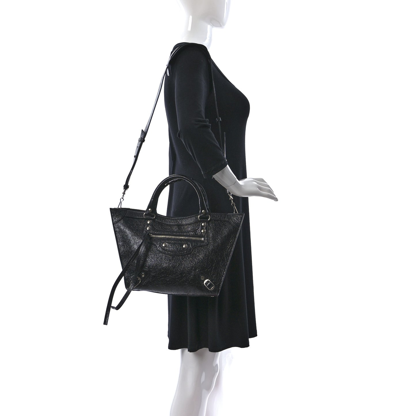 Agneau Arena Neo Classic Silver Hardware Medium Upside Down Tote Black