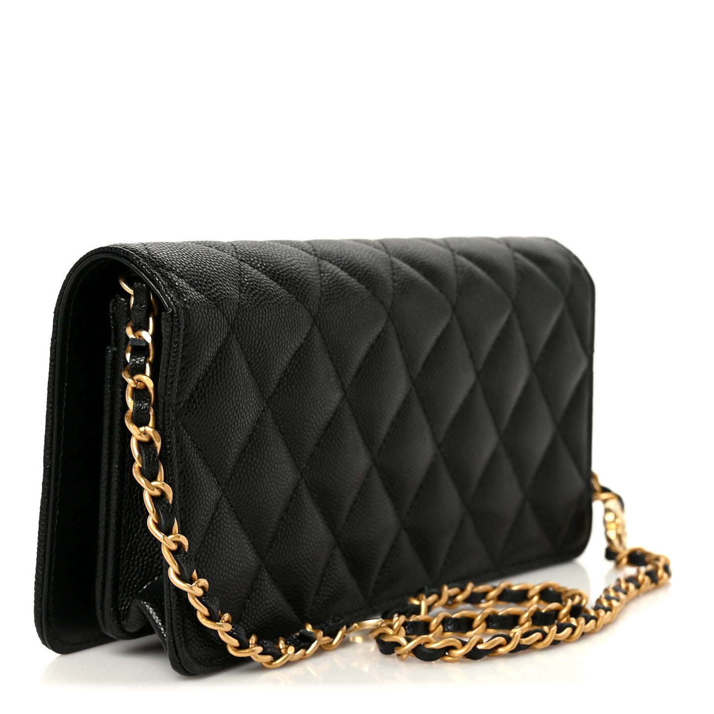 Caviar Quilted Camellia Clutch With Chain Black